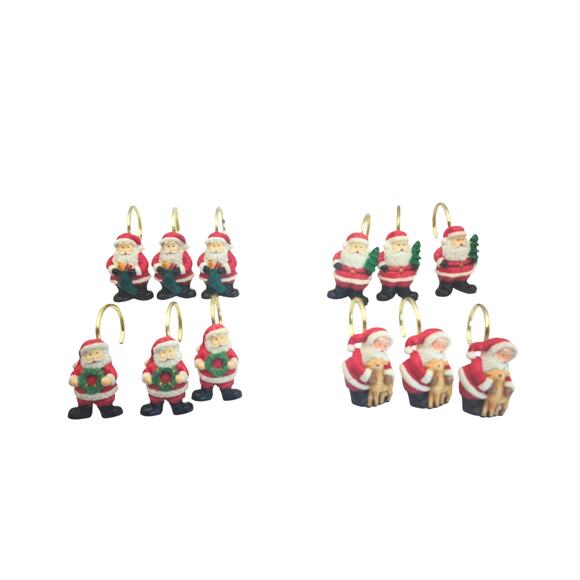 12 Santa Claus Bath Shower Curtain Hooks Resin Hand Painted 4 Different Poses - Picture 1 of 6